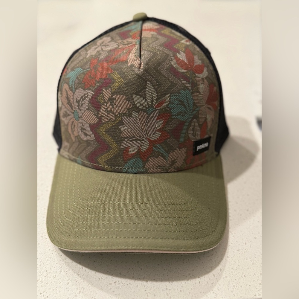 Prana Olive Floral Trucker Hat with Multicolor Accents